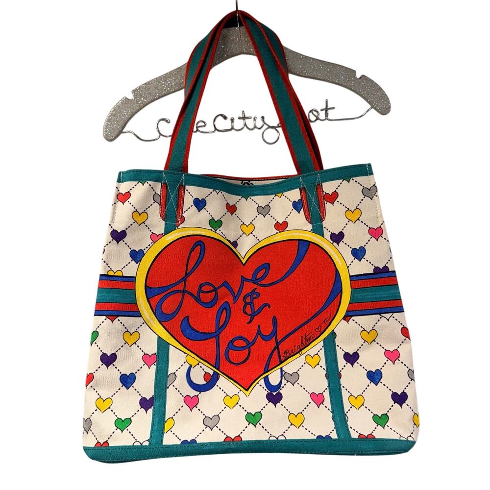 Brighton Canvas Tote Love & Joy Christmas Bag Doodle Hearts Holiday Elf
